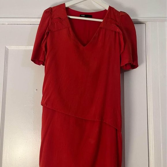 Maje Red 100% Silk Dress - Picture 4 of 7